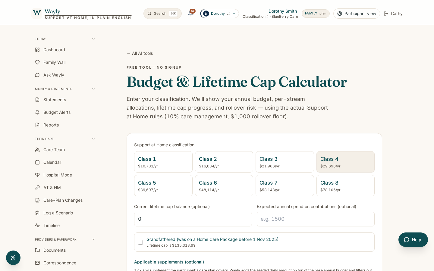 Budget Calculator screenshot showing the actual tool result