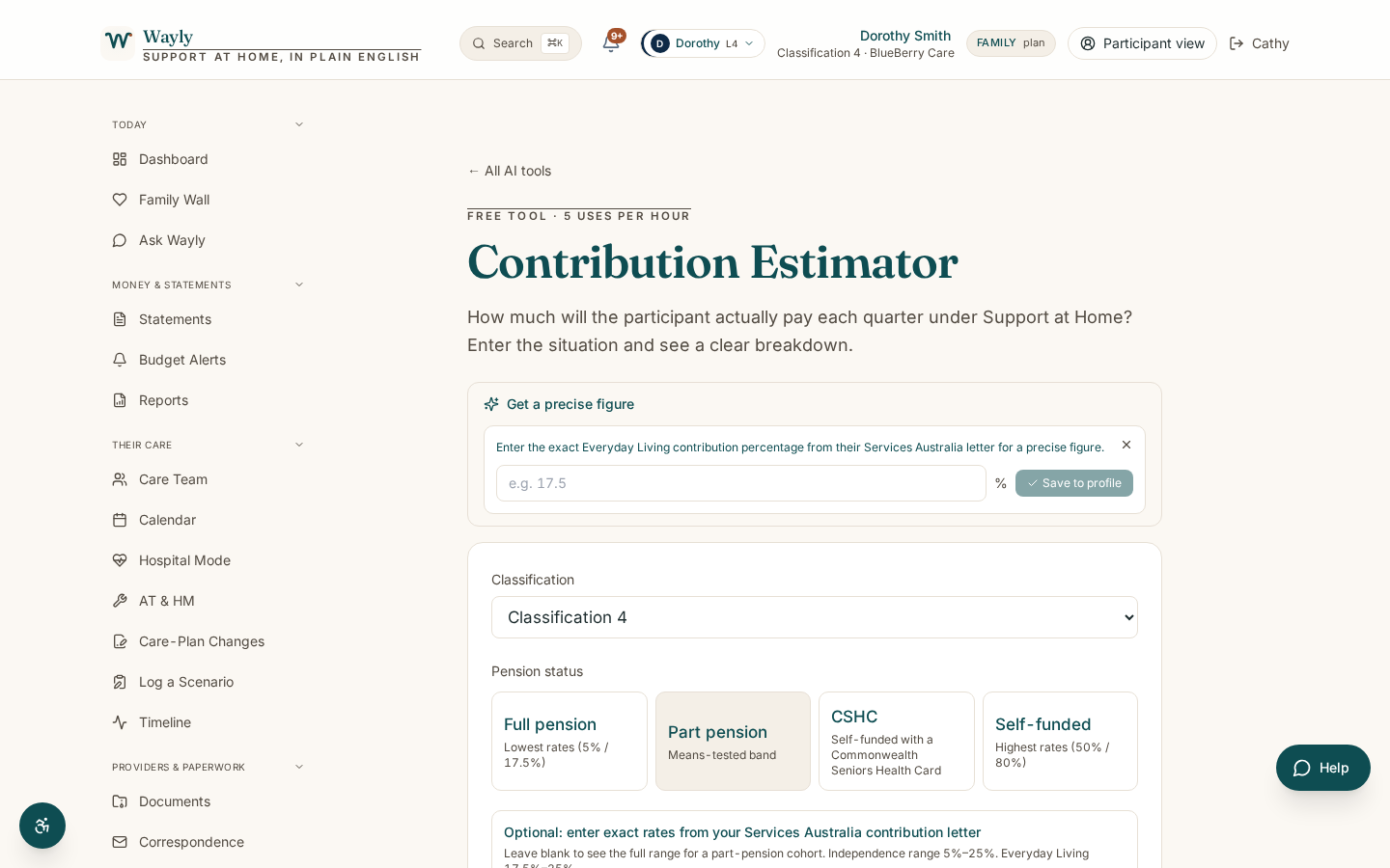 Contribution Estimator screenshot showing the actual tool result