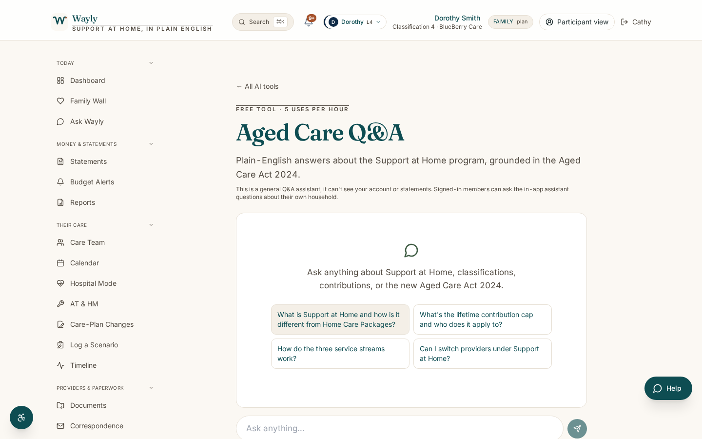 Aged Care Q&A screenshot showing the actual tool result