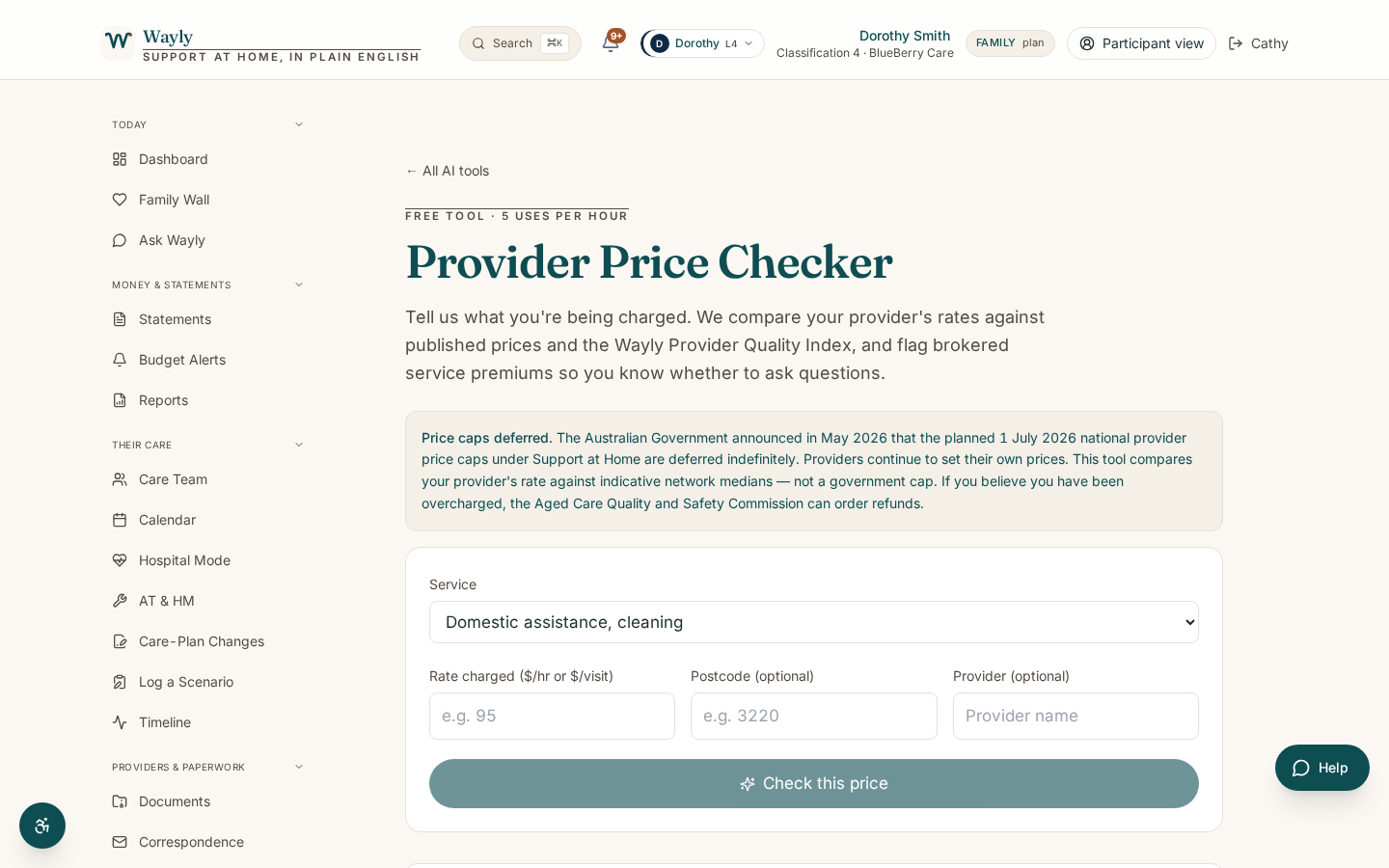 Provider Price Checker screenshot showing the actual tool result